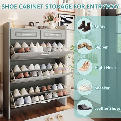 Shoe Cabinet for Entryway with 3 Large Flip Drawers and 2 Storage Drawers