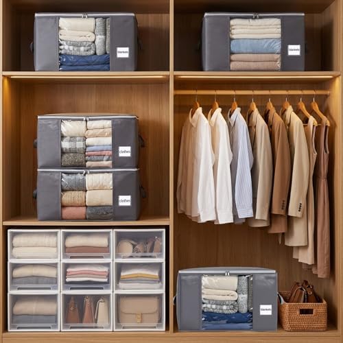 Blanket Storage Bags 6 Pack 60L Clothes Closet Organizer Containers PE