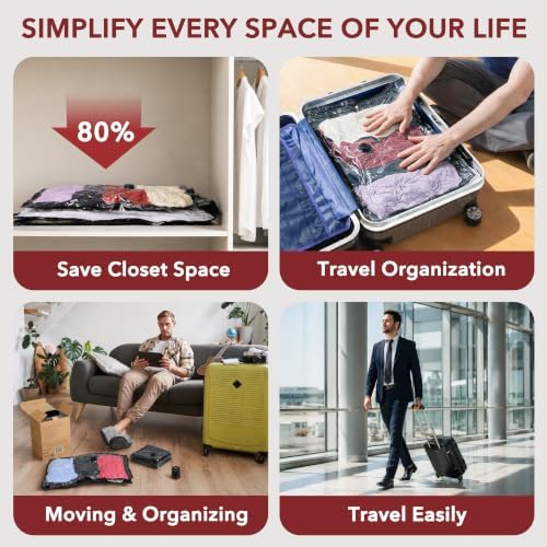MEIQIHOME 20 Pack PackEase Travel Vacuum Bags 1800mAh Wireless Pump, 80% Compression Space Saver for Luggage, Clear PA+PE Reusable Seal Bags for Clothes, Portable Electric Air Pump for Travel & Home