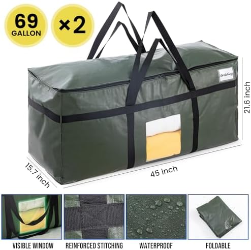 TAILI 2 Pack 69 Gallon Extra Large Storage Bags with Visible Window,Green