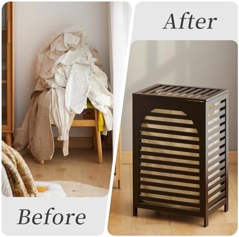 Laundry Hamper with Lid,Bamboo Large Waterproof Clothes Laundry Basket,Removable Washing Bags with Handles,clothes basket (Brown)