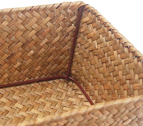 DOKOT Small Woven Wicker Open Storage, Rectangular Handmade Seagrass Baskets for Home, Bathroom Organization(Set of 3)