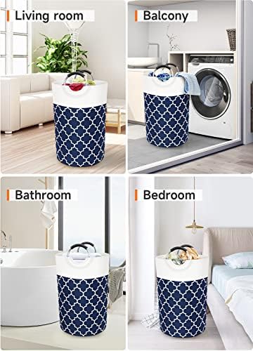 Large Laundry Basket 75L Tall Collapsible Hamper with Handles for Dorm Blue