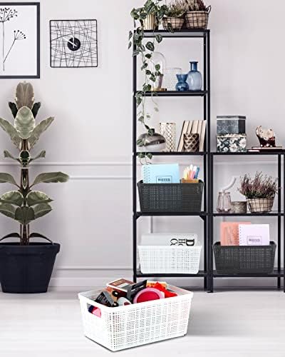EOENVIVS Plastic Storage Baskets For Organizing, 6 Pack Organization and Storage Containers, Storage Baskets for Shelves Drawers Desktop Closet Playroom Classroom Office, White