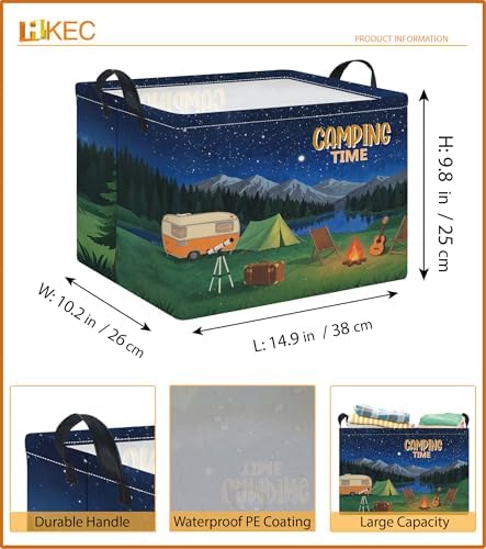 Rectangle Storage Basket with Handles,Collapsible Storage Bin,Books Box,Gift Basket(Camping)