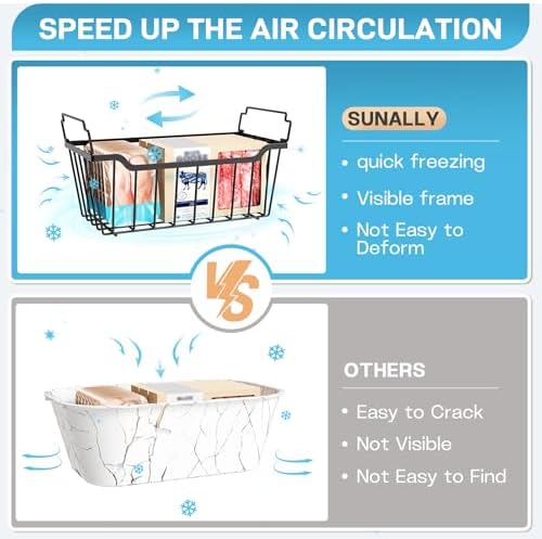 SUNALLY Freezer Organizer Bins, 8 Pack Stackable Pantry Storage Bins, Black