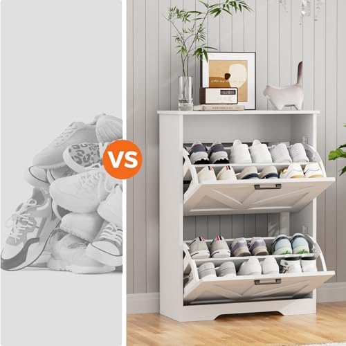 Homleke Farmhouse Shoe Cabinet for Entryway, 2 Barn-Style Flip Drawers