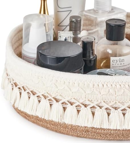 Mkono Makeup Perfume Organizer, Boho Decor Macrame Storage Basket