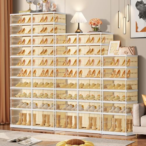 EHAMILY 8-Tier Foldable Shoe Rack Organizer with Doors, 16 Pairs, White
