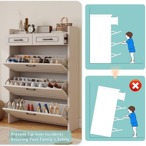 Shoe Cabinet for Entryway with 3 Large Flip Drawers and 2 Drawer
