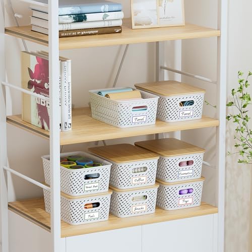 Anysig 8 Pack Plastic Storage Bins with Bamboo Lids, 5.2 QT Stackable Bins