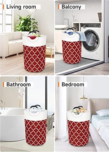 Fabspace Large Laundry Basket Laundry Hamper Bag Washing Bin Clothes Bag Collapsible Tall with Handles Waterproof Travel Bathroom College Essentials Storage for College Dorm, Family (Red) 75L