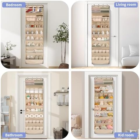 1 Pack Over The Door Shoe Organizer, 8 Shelves Hanging Shoe Organizers, | 68" Exlarge Deep Pockets Shoe Rack for Closet, Shoe Holder for Boots, Sneakers, Heels, Over Door Organizer in Home, RV, Beige