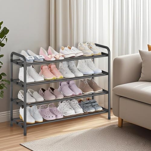 KANAV 4-Tier Expandable Shoe Rack – Adjustable Shoe Organizer & Shoe Storage for Closet, Entryway, and Front Door – Space-Saving Shoe Shelf and Rack Organizer for Home - Black