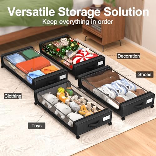 GoMaihe Under Bed Storage with Wheels 48L Black 2-Pack