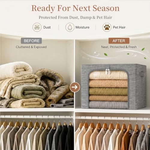 GoMaihe Clothes Storage Bins with Metal Frame for Closet, 40L 6-Pack Grey