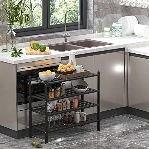 Dranixly Shoe Rack, 2-Tier Bamboo Stackable Shelf Storage Organizer, Stand for Closet, Entryway and Hallway (Black)