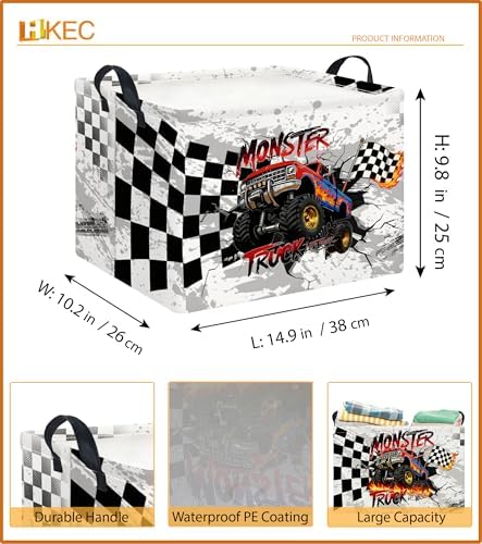 Rectangle Storage Basket with Handles,Collapsible Storage Bin,Books Box,Gift Basket(Black Race Car)