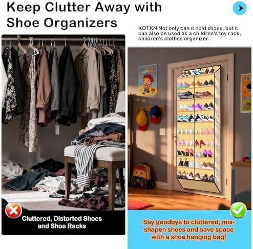 Kotkn 10-Tier Over the Door Shoe Organizer, 20 Pockets Holds 20-30 Pairs, Heavy-Duty Oxford Fabric with Hexagon Mesh for Boots & Sneakers, Beige