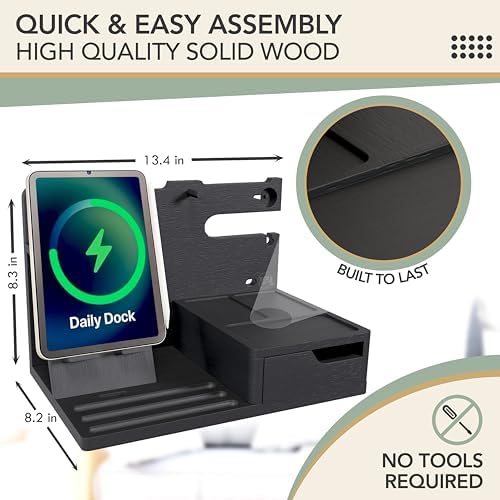 Nightstand Organizer for Men - Night Stand, Bedside or Dresser (Black)