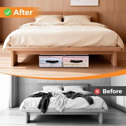 2 Pack Under Bed Storage Bags, 60L Foldable Clear Containers with Handles