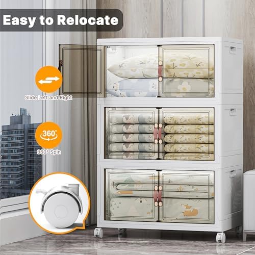 UAMFURI Stackable Storage Bins, 672QT Collapsible Drawers with 2 Lids