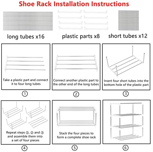 Stackable Small Shoe Rack, Entryway, Hallway and Closet (4-Tier, White)