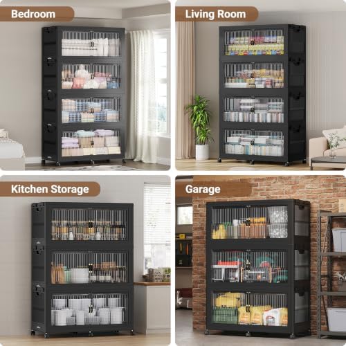 BROVIEW 1360QT Extra Large Stackable Storage Bins with Lids, 4Pack Black