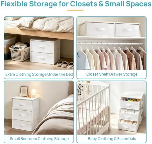 Vtopmart 3 Pack Stackable Closet Organizer, Plastic Frame & Fabric Drawers