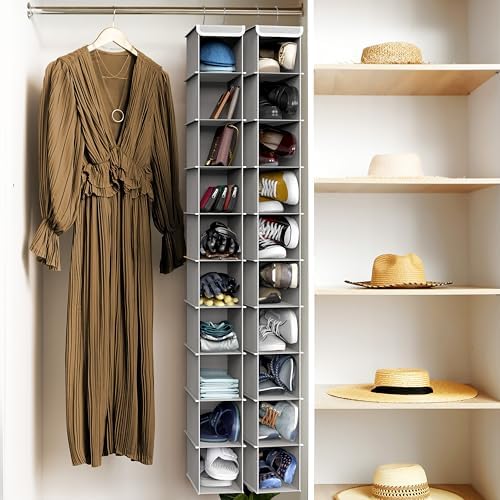 Simple Houseware 2 Pack 10 Shelves Hanging Shoe Organizer, Gray | Dual Metal Hooks, Holds Up to 20 lbs, for Narrow Space