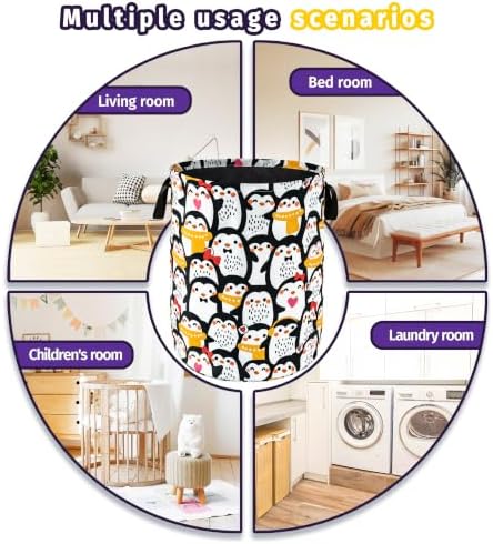 Penguin Laundry Basket Foldable Oxford Cloth Clothes Hamper 18.9 X 16.5In