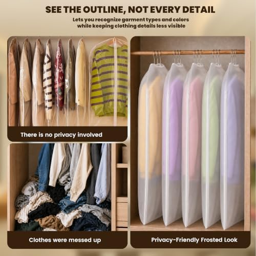 Space Saving Garment Bags for Hanging Clothes, Clear Sides, 3 Pack