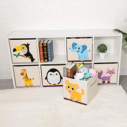 13 Inch Animal Cube Storage Bins, Foldable Fabric Kids Toy Box & Toy Chest