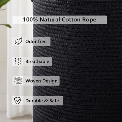 80L Large Black Laundry Basket Tall Woven Hamper for Clothes | Modern Blanket Storage Basket in Living Room Bedroom 16Dx22H"