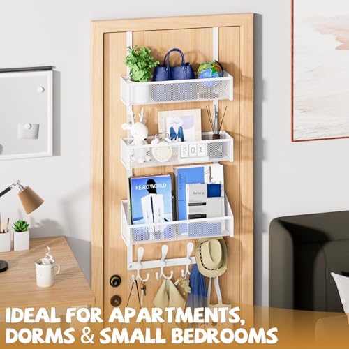 Kaiferty Over The Door Hooks Organizer, Coat Rack Over The Door Storage Hanger Towel Rack, Back of Door Storage Organizer for Bathroom,Bedroom,Kitchen,Office (White, 4-Tier)