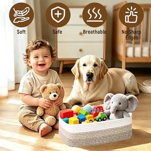 Shallow Storage Baskets for Shelves, 15x11x5.1 Inch Woven Baskets for organizing, 2 Pack Storage Bins for Nursery, Bathroom, Closet, Decorative, Gradient Brown