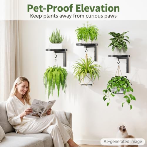 LASZOLA Plant Hanger Holder Window Shelf Wall Mounted Indoor, 5 Pcs Black