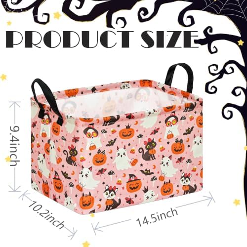 Pink Halloween Storage Basket for Girls, Pumpkin Ghost Bat Spider Design