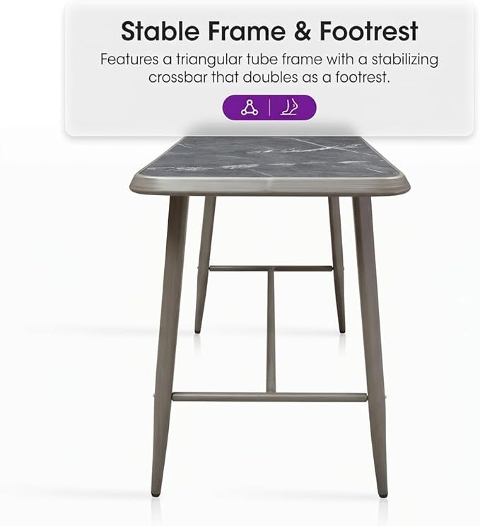 PURPLE LEAF Outdoor Rectangular Counter Height Dining Table Aluminum Kitchen Bar Table for Bar Stool for Backyard Patio Grey