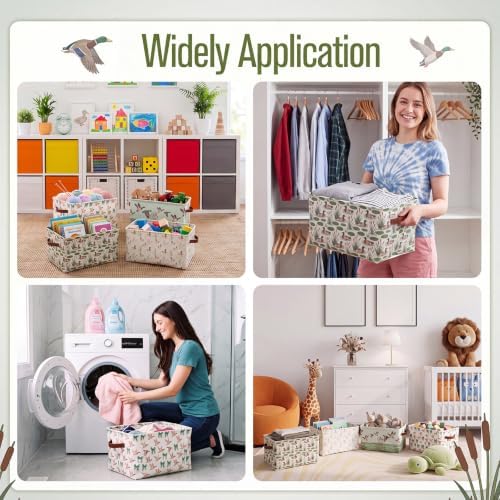 Boao 4 Pack Mallard Duck Storage Baskets Empty Collapsible Laundry Storage Bins with Handles Foldable Boxes for Home Bedroom Office Holiday Toy Clothes Containers