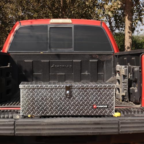 FORWODE 30 Inch Aluminum Truck Tool Box Lockable Truck Bed Tool Box Waterproof Truck Bed Storage Box with Side Handle Truck Tool Chest for Pickup, Truck Bed, RV, Trailer & Garage (Silver)