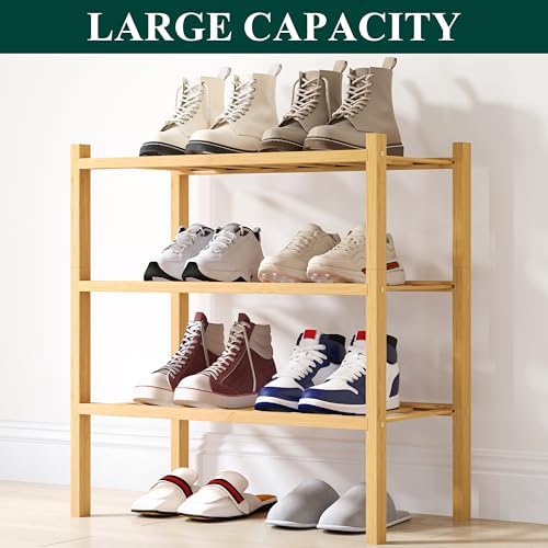 Smiry Bamboo Shoe Rack, 8 Vertical Slats, 3 Tier - 17.3" Wide, Natural