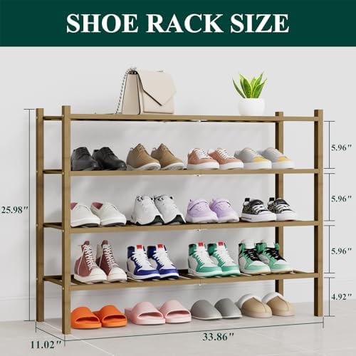 Smiry Bamboo Shoe Rack, 16 Vertical Slats, 4 Tier - 33.7" Wide, Walnut