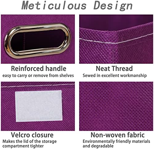 Closet Organizers Fabric Storage Bins With Lids Collapsible Cube Storages Organizer Basket With Handles,Storage Boxes for Clothes Storage,Office,Toys,3 Pack,(Purple