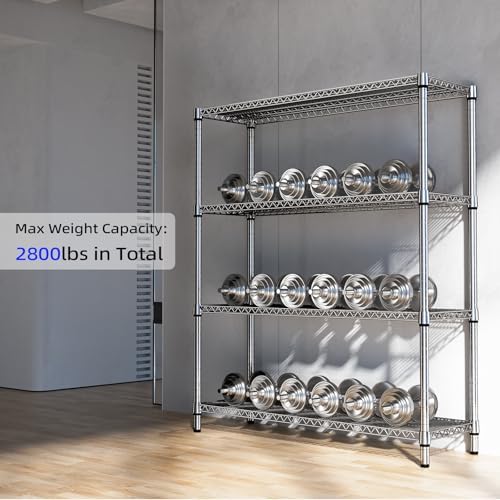M MZG 2800 LBS 59" W 4 Tier Storage Shelves Rack Metal Wire Shelving Unit, Storage Standing Shelf Organizer for Laundry Bathroom Kitchen Pantry Garage Utility Room, Chrome 17.7" D x 59.1" W x 70.4" H