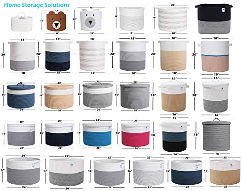 16x18 Inch Extra Large Round Cotton Rope Storage Basket with Lid, Decorative Woven Bin with Cover for Living Room Bedroom Closet, White