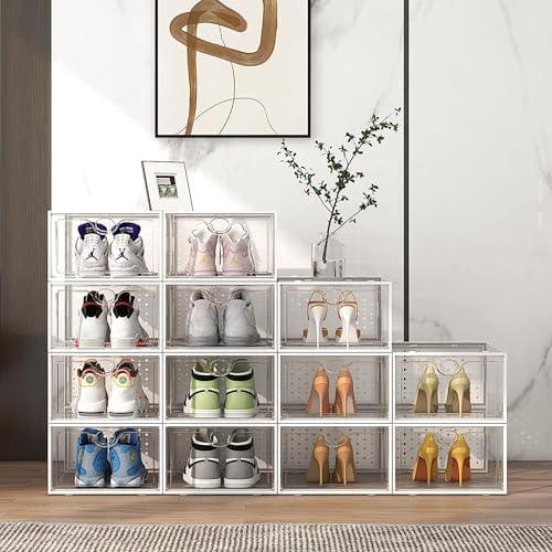 Pinkpum XXL 6 Pack Shoe Storage Box Clear Plastic Stackable Shoe Organizer