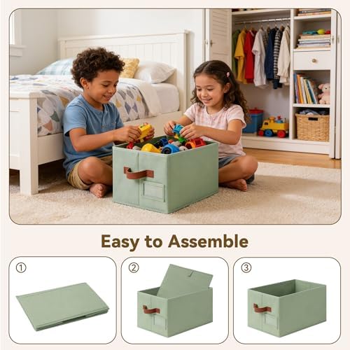 GRANNY SAYS Closet Storage Bins with Label, Sage Green, Medium, 3-Pack