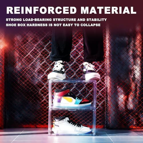 X-Large Shoe Organizer 6-Pack, Stackable White Transparent Acrylic Shoe Boxes with Ventilation, Dustproof Storage for Sneakers/Heels Side-Opening