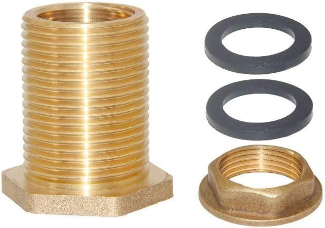 Leak-Proof Bulkhead Fitting 1/2" Female NPT x 3/4" Male GHT, Solid Brass Water Tank Connector for Rain Barrels, Troughs, Pools, Double Rubber Gasket, Rust-Resistant, DIY